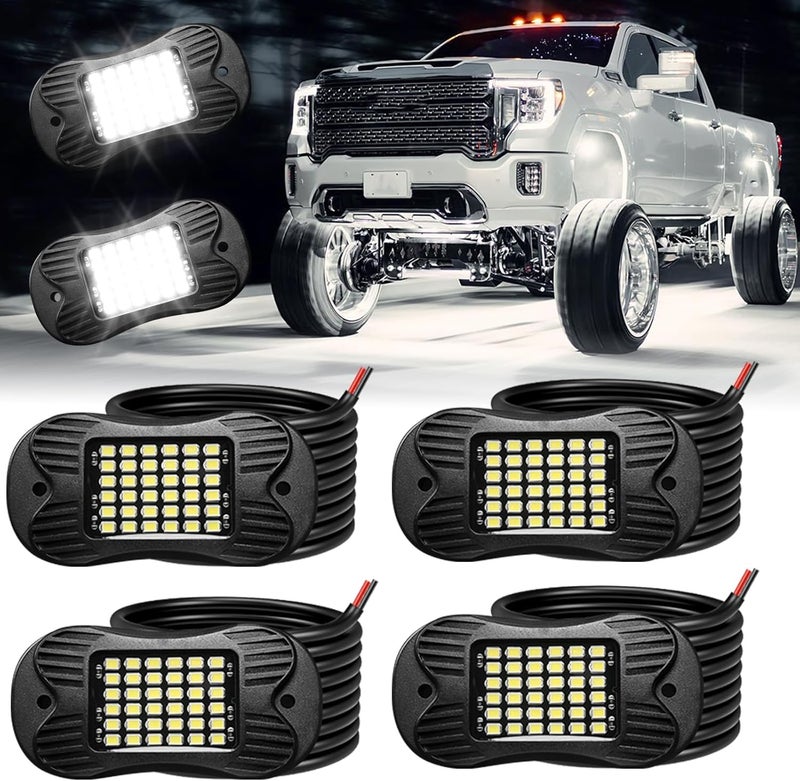 SHINIGHT 4 Pods White Rock Lights - 6000K Pure White Super Bright Underglow, 10FT/3M Extension Wires Each, 36 LED SMD Chips, Waterproof IP68, Rock Lights for Trucks, UTV, ATV, SUV, Boats - Image 1